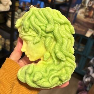 Green Half face, Medusa candle made myself with soy wax and paraffin wax